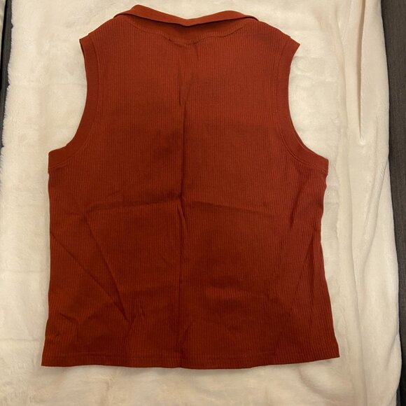 Frank And Oak Ribbed Polo Tank Top - Size XL - Deep Orange - Picture 2 of 4
